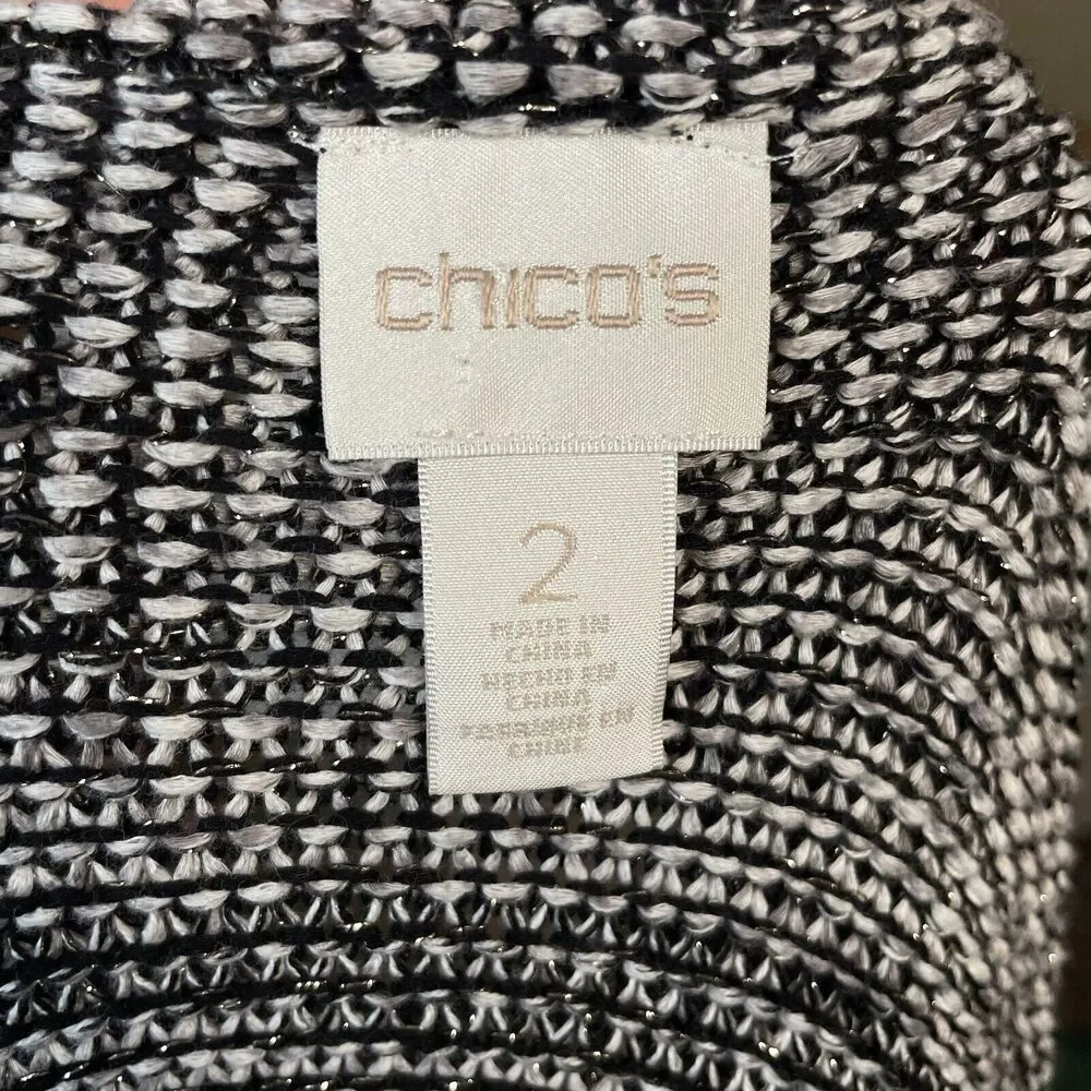 Chico's Women's Size 2 Black White Fringe Jacket  Excellent Condition